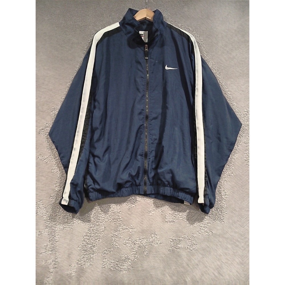 Nike Big Swoosh Track Jacket XXL Navy 90s Vintage Full Zip Windbreaker